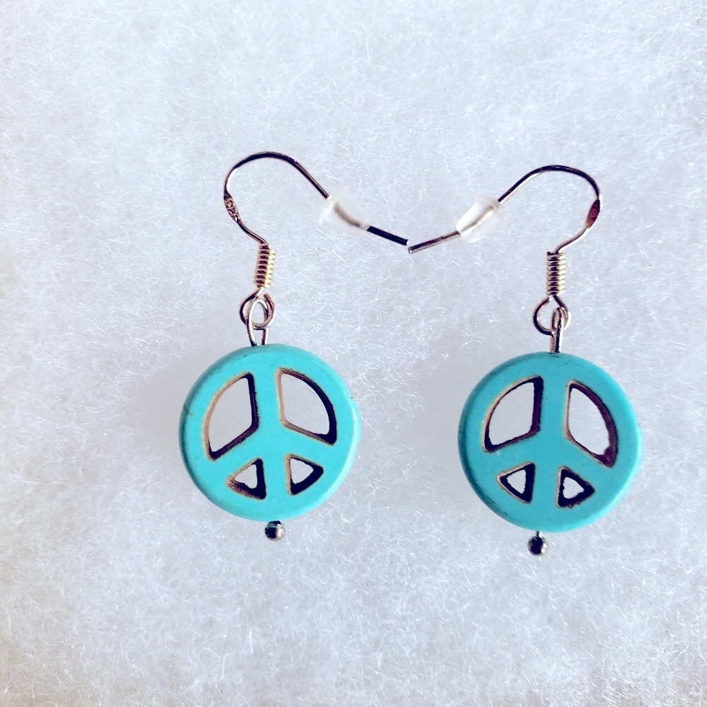 Artisan Crafted 7/8” Peace Sign Drop/Dangle on Sterling Silver EarWires
